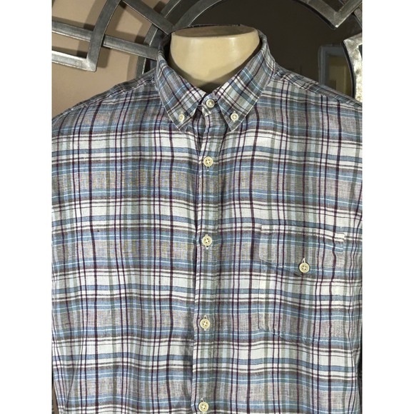 Lucky Brand California Fit Linen Plaid Button Down Shirt Men's Large - Picture 6 of 9
